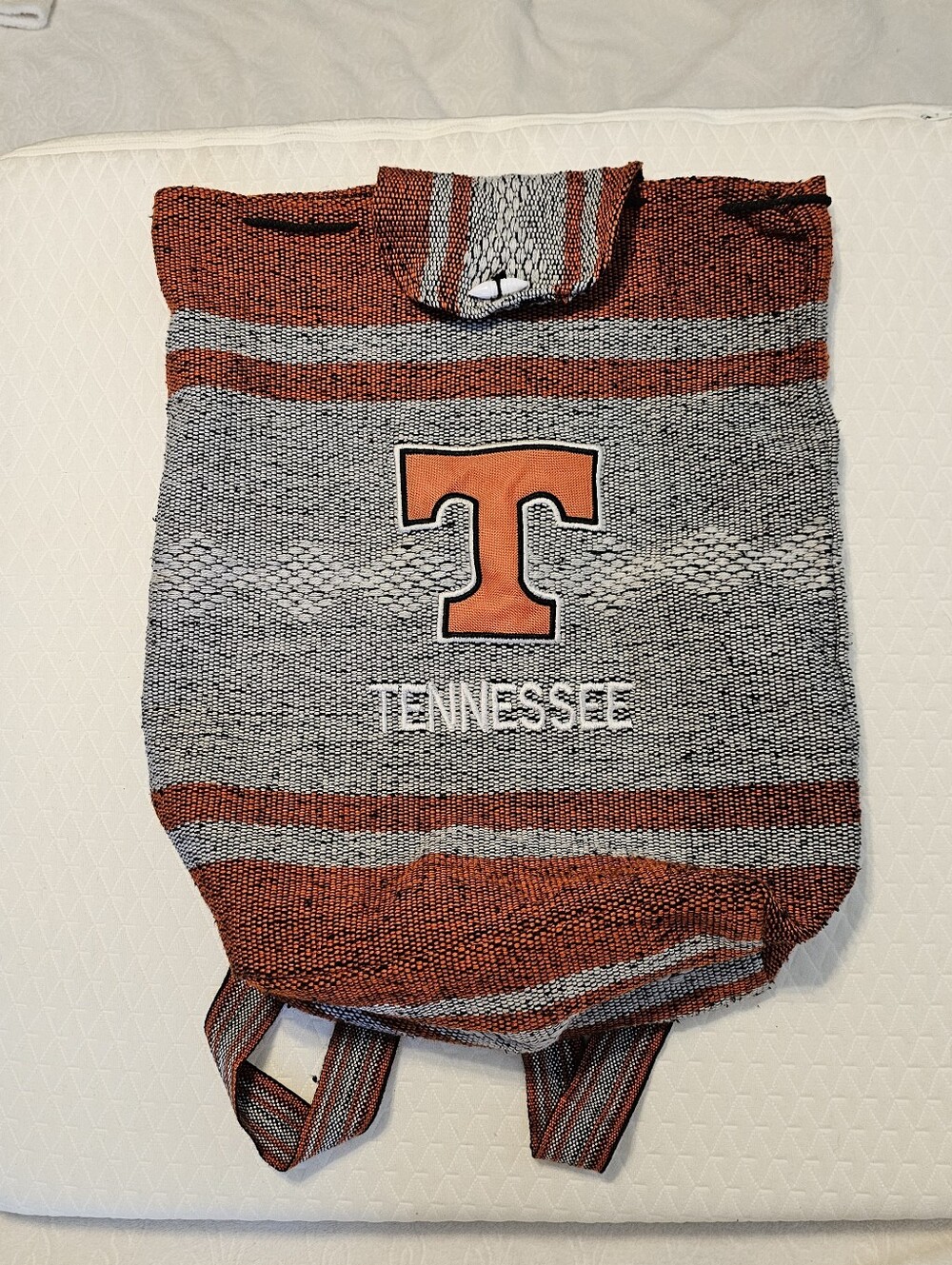 Vintage Tennessee Volunteers Woven Baja Drug Rug Backpack Orange Gray UT Power T